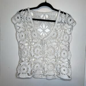 Handmade Vintage Crochet Cottagecore fairy cabin boho tank top vest festival Med